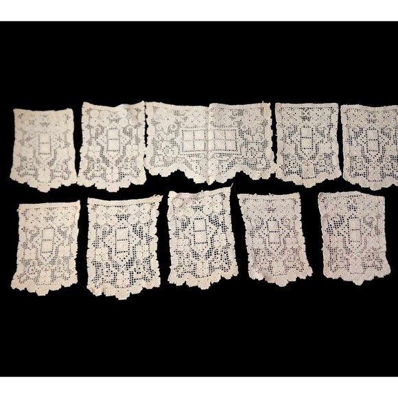Set of 10 Vtg Hand Crocheted Table Doilies Linens Cream Windowpane Cottage Core - Picture 1 of 9